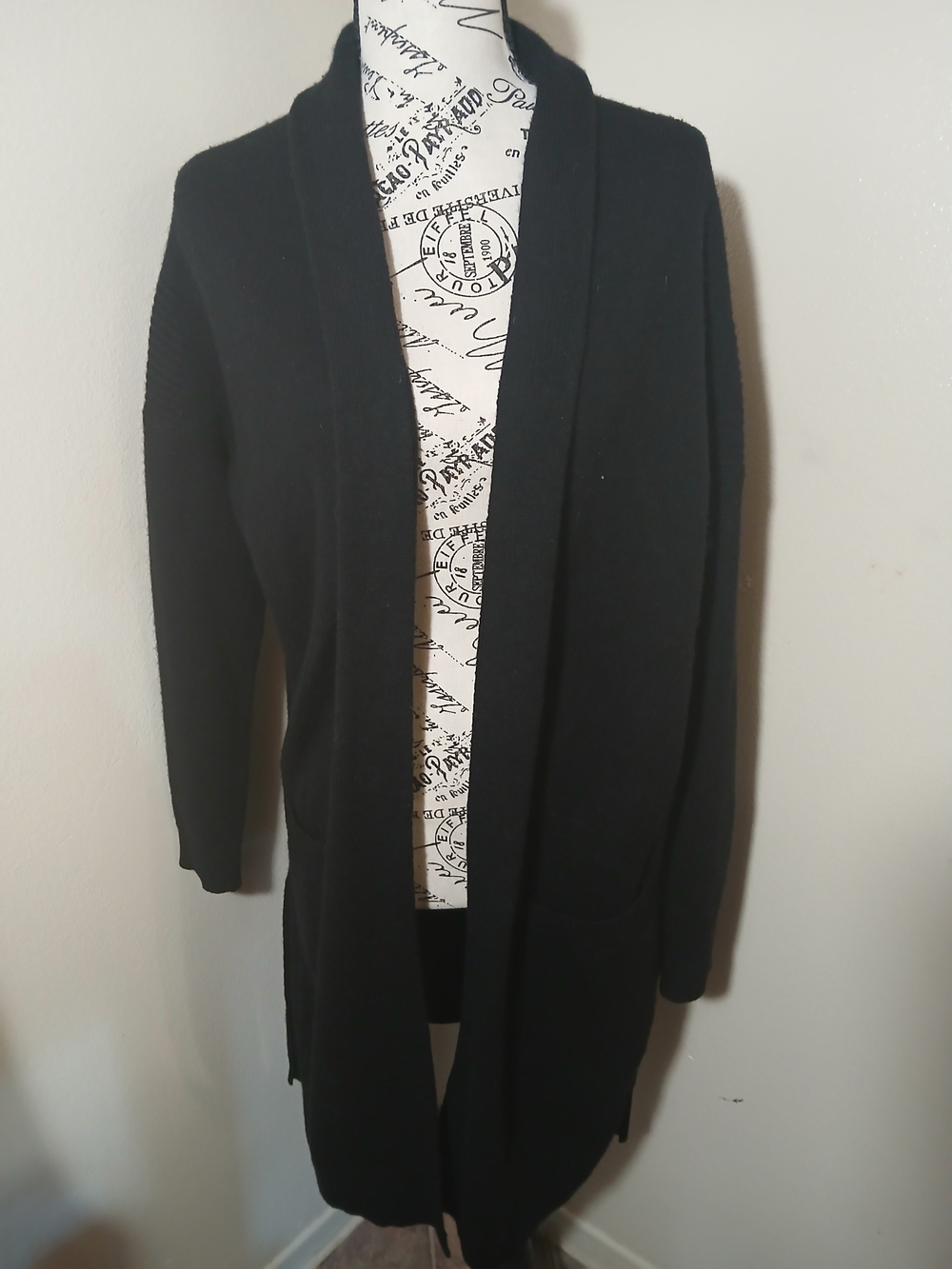 Vince Black Open-Front Long Cardigan 70%wool/Laine 30%Cashmere